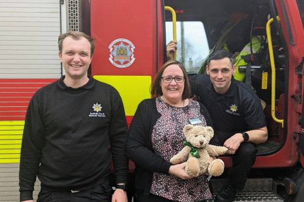 Brampton Bear with Zoe Kirk and Newmarket Fire Fighters