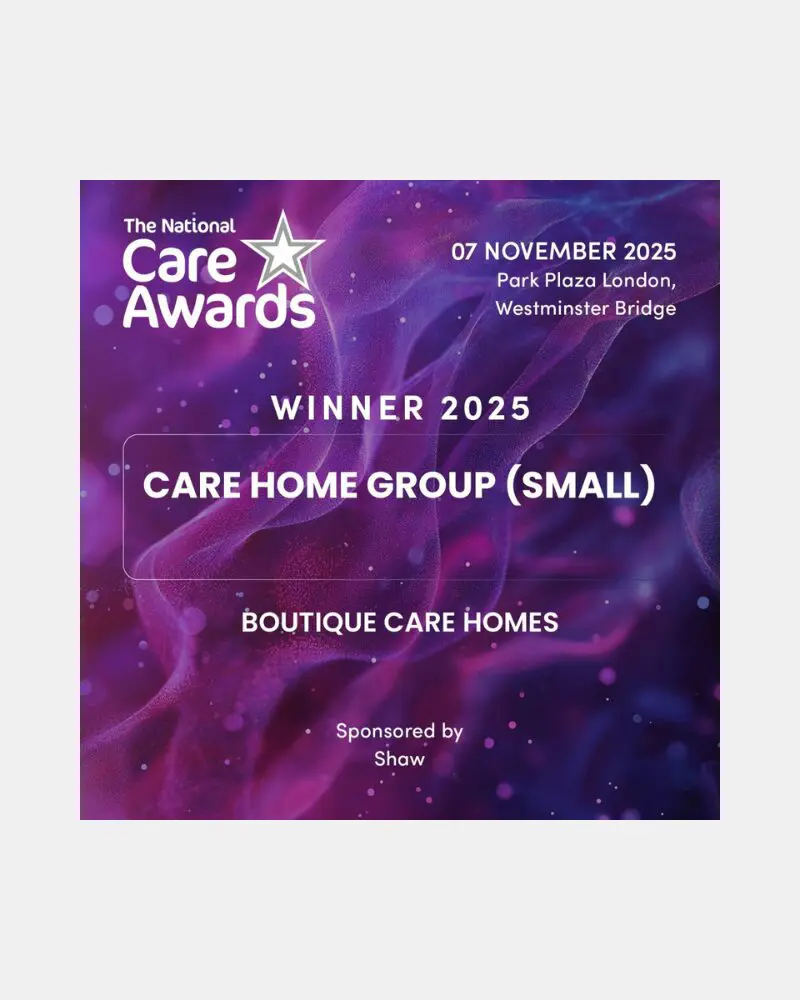 Boutique Care Homes Wins at the 27th National Care Awards for Care Home Group (Small)